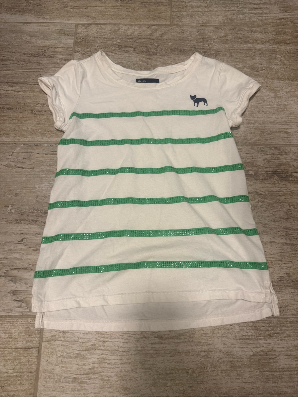 Kids White Tee with Green Stripes and Frenchie